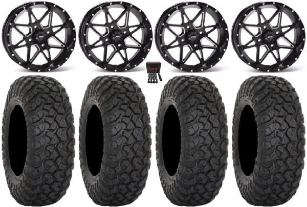 ITP Tornado 14″ Wheels Black 30″ RT320 Tires Yamaha Viking Wolverine YXZ1000R CFMoto ZForce 950 UForce 1000