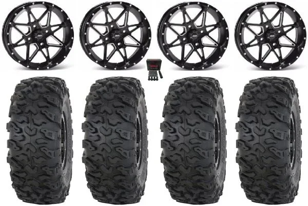 ITP Tornado 14″ Wheels Black 32″ Roctane T4 Tires Can-Am Commander Maverick Renegade Outlander Defender