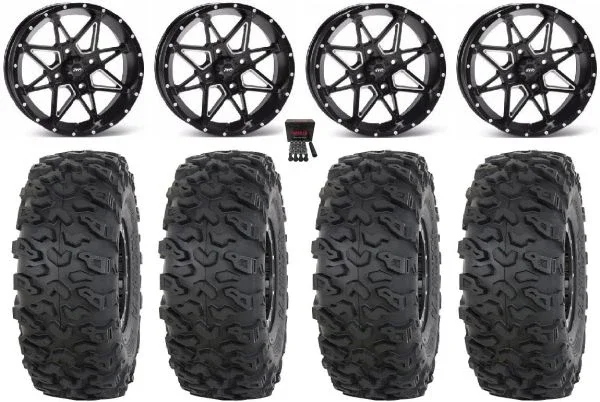 ITP Tornado 15″ Wheels Black 32″ Roctane T4 Tires Yamaha Viking Wolverine YXZ1000R