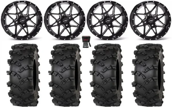 ITP Tornado 15″ Wheels Black 33″ Outlaw M/T Tires Can-Am Commander Maverick Renegade Outlander Defender