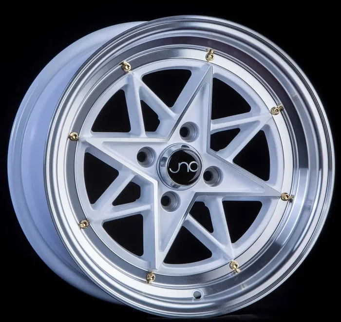 JNC025 White Machined Face Gold Rivets