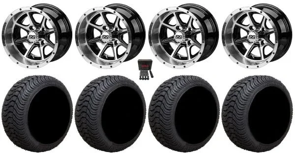 LSI Azusa 12″ Golf Wheels Machined 215×35 Cruze Tires E-Z-GO & Club Car