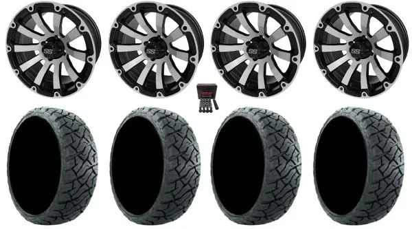 LSI Beast 12″ Golf Wheels Machined 215×40 MaverickTires E-Z-GO & Club Car