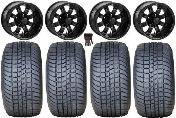 LSI Casino 10″ Black Golf Wheels 205×50-10 Pro Rider Tires E-Z-GO & Club Car
