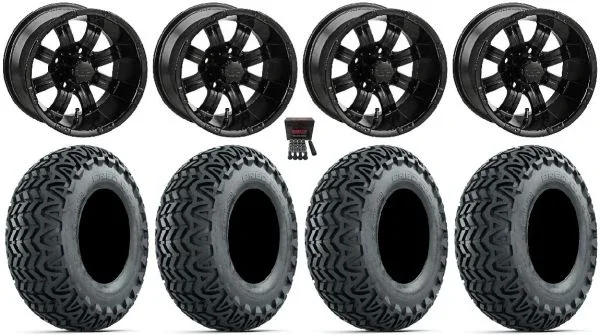 LSI Casino 10″ Golf Wheels Black 22″ Predator A/T Tires E-Z-GO & Club Car