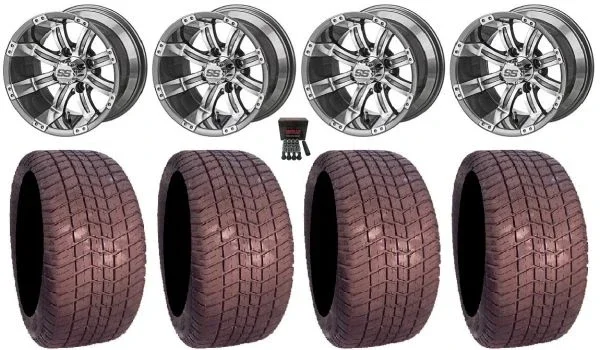 LSI Casino 12″ Golf Wheels Gunmetal 255×50 Excel Classic Tires Yamaha