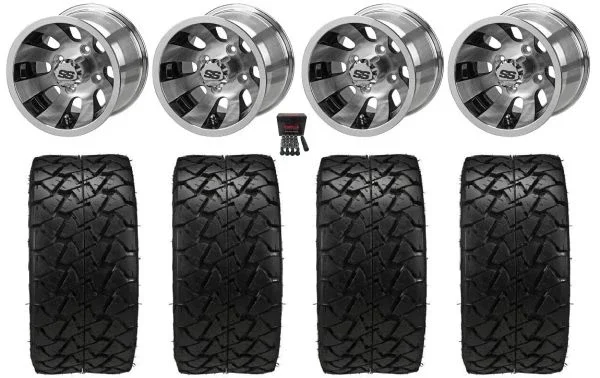 LSI Gunslinger 10″ Golf Wheels Machined 22″ Trail Fox A/T Tires Yamaha