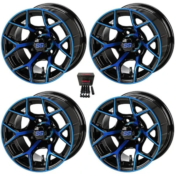 LSI Ninja 12″ Golf Cart Wheels/Rims Black/Blue E-Z-GO & Club Car