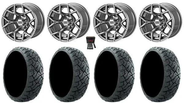 LSI Ninja 14″ Wheels Gm/Machined 205×35 Maverick Tires E-Z-GO & Club Car