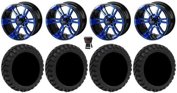 LSI Raptor 12″ Golf Wheels Black/Blue 22″ Nomad Tires E-Z-GO & Club Car