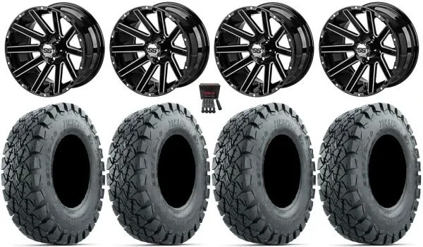 LSI Venom 14″ Golf Wheels Black/Machined 22″ Timberwolf A/T Tires Yamaha