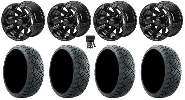 LSI Viking 12″ Wheels Gloss Black 215×40 Maverick Tires E-Z-GO & Club Car