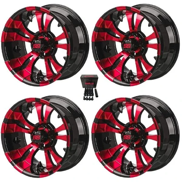 LSI Warlock 12″ Golf Cart Wheels/Rims Black/Red E-Z-GO & Club Car
