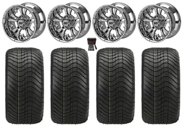 LSI Warlock 12″ Golf Wheels Mirror Elite 215×40-12 Tires E-Z-GO & Club Car