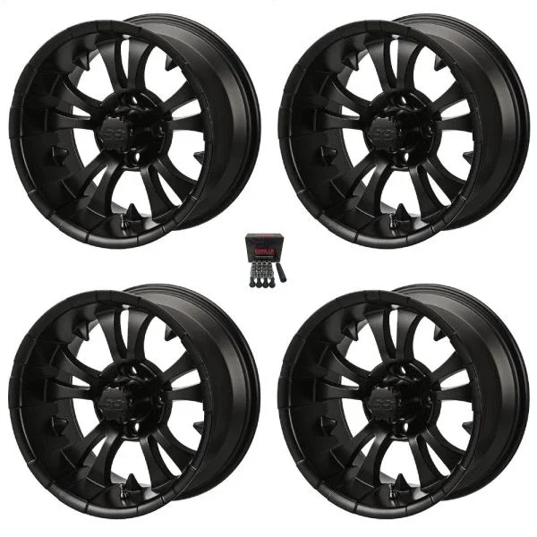 LSI Warlock 14″ Golf Cart Wheels/Rims Gloss Black Yamaha