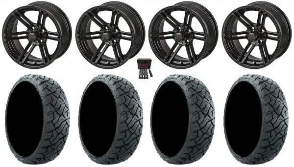 LSI Yukon 14″ Golf Wheels Matte Black 205×35 Maverick Tires Yamaha