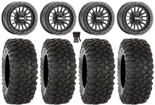 Metal FX Delta Bdlk 15″ Wheels Bk 35″ XC450 Tires Can-Am Commander Maverick Renegade Outlander Defender