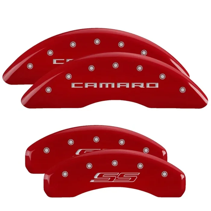 MGP Caliper Covers Brake Caliper Cover – Camaro Script Front Logo – SS Script Rear Logo – Red Powder Coat – 18 in Minimum Wheel Diameter – Chevy Camaro 2016-18 – Set of 4