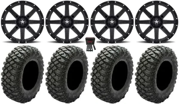 MSA Black Clutch 15″ UTV Wheels 33″ Crawler XG Tires Kawasaki Mule Pro FXT KRX / Yamaha Wolverine RMAX / YXZ 2019+
