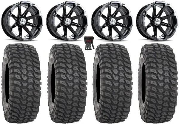 MSA Black Diesel 14″ UTV Wheels 28″ XCR350 Tires Kawasaki Mule Pro FXT KRX / Yamaha Wolverine RMAX / YXZ 2019+