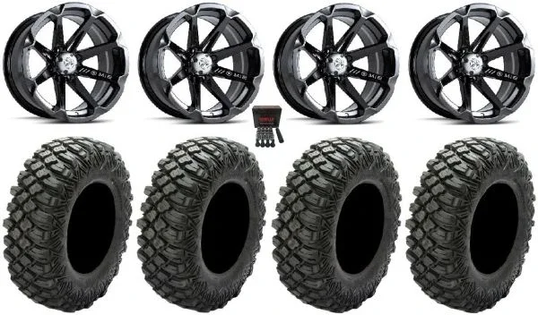 MSA Black Diesel 15″ ATV Wheels 32″ Crawler XG Tires Can-Am Commander Maverick Renegade Outlander Defender