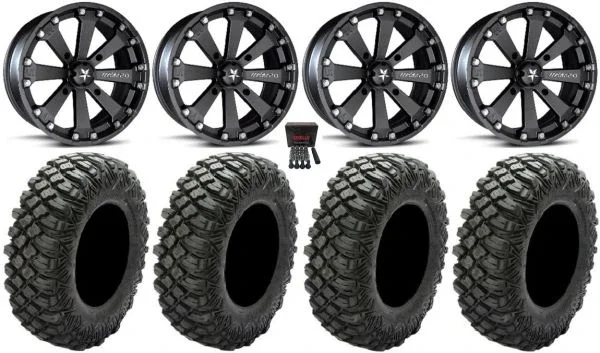 MSA Black Kore 14″ ATV Wheels 28″ Crawler XR Tires Honda Rincon Yamaha Rhino Kawasaki Brute Force Suzuki KingQuad