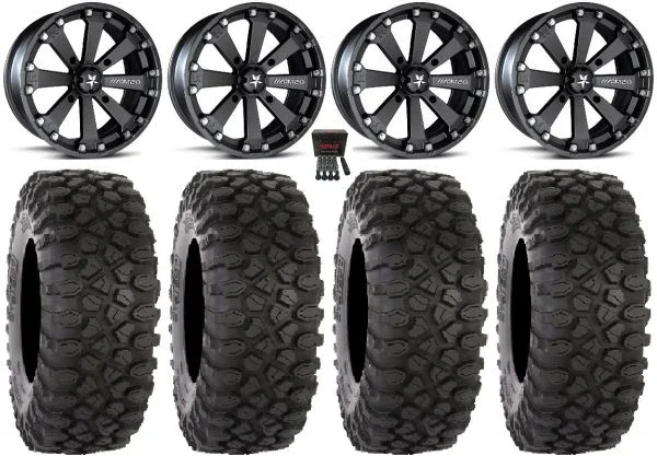 MSA Black Kore 14″ UTV Wheels 30″ XC450 Tires Yamaha Viking Wolverine YXZ1000R CFMoto ZForce 950 UForce 1000