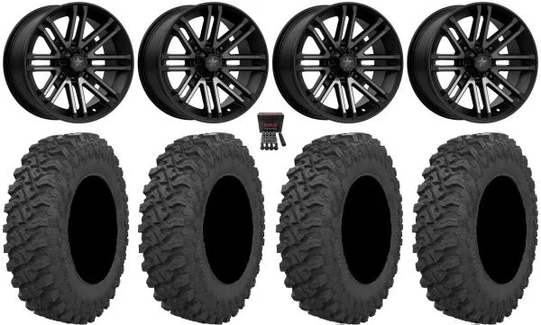 MSA Black Rogue 15″ UTV Wheels 32″ Pro Runner Tires Kawasaki Teryx Mule