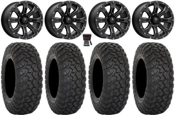 MSA Bounty 14″ Wheels Black 30″ RT320 Tires Can-Am Commander Maverick Renegade Outlander Defender