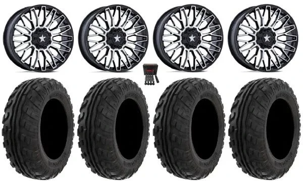 MSA Clubber 14″ Wheels Machined 27″ Preserve Tires Kawasaki Mule Pro FXT KRX / Yamaha Wolverine RMAX / YXZ 2019+