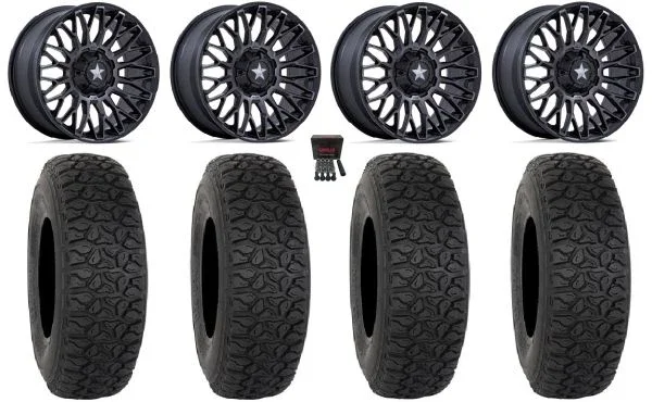 MSA Clubber 15″ Wheels Black DDT 32″ DX440 Tires Kawasaki Mule Pro FXT KRX / Yamaha Wolverine RMAX / YXZ 2019+