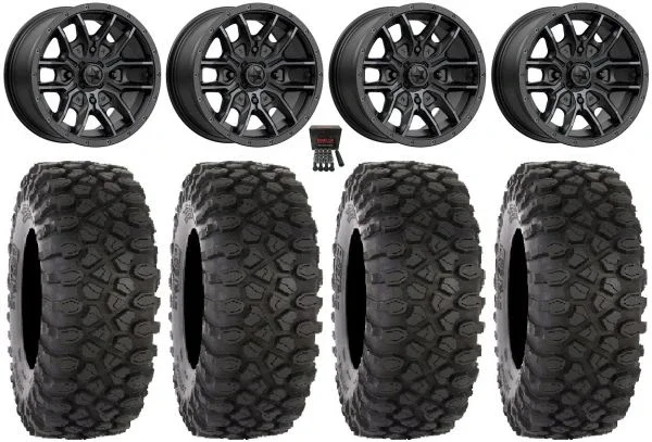 MSA Fang 15″ Wheels Black 32″ XC450 Tires Can-Am Commander Maverick Renegade Outlander Defender