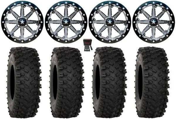 MSA Lok 14″ Wheels Gunmetal 28″ ATX470 Tires Kawasaki Teryx Mule
