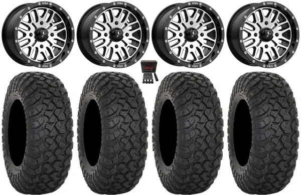 MSA Machined Brute 14″ UTV Wheels 30″ RT320 Tires Kawasaki Mule Pro FXT KRX / Yamaha Wolverine RMAX / YXZ 2019+