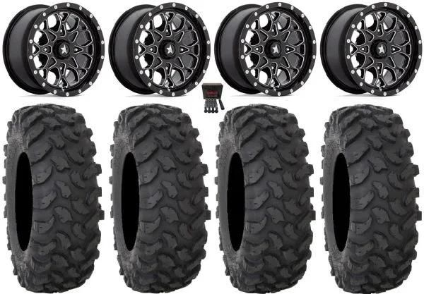 MSA Portal 14″ Wheels Milled 30″ XTR370 Tires Kawasaki Teryx Mule