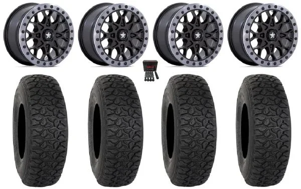 MSA Portal Beadlock 15″ Wheels Black 35″ DX440 Tires Can-Am Commander Maverick Renegade Outlander Defender