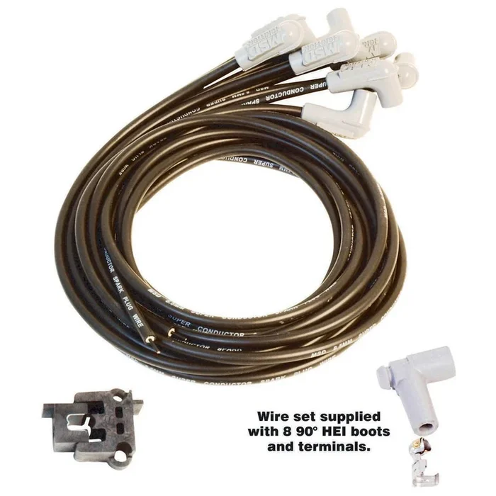 MSD Super Conductor Spiral Core 8.5 mm Spark Plug Wire Set – Black – 90 Degree Plug Boots – HEI Style Terminal – Cut-To-Fit – V8
