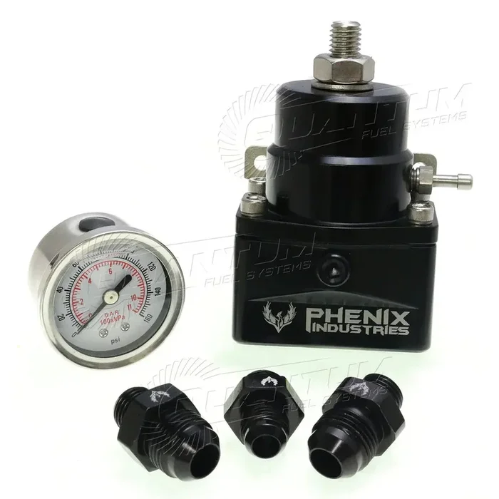 Phenix Industries Adjustable Carb Fuel Pressure Regulator w/ Gauge (Choose Fittings), F70206-3