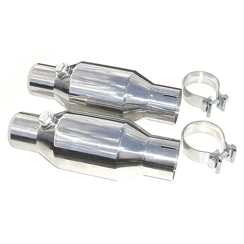 Pypes High Flow Mini-Cat Kit Catalytic Converter – 2-1/2 in Inlet – 2-1/2 in Outlet – 11 in Long – Clamps Included – Polished CVM11K – Pair