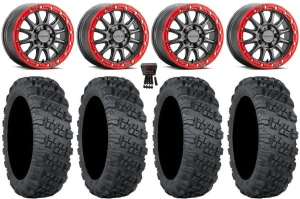 Raceline Alpha 15″ Wheels Gm +53mm 33″ Versa Cross V3 Tires Polaris RZR Turbo R & Pro R Ranger 1500 Xpedition