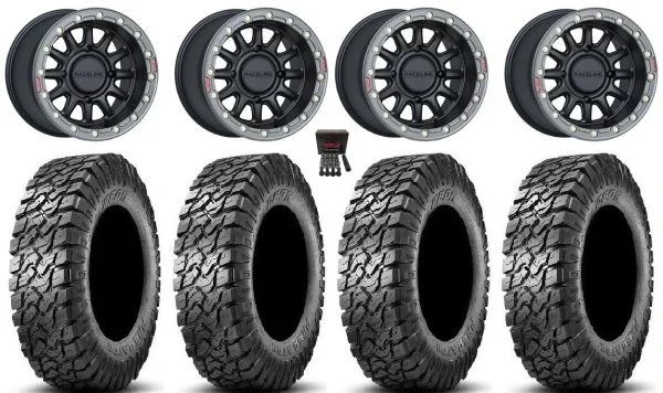Raceline Alpha Bdlk 15″ Wheels BK 34″ Predator Tires Can-Am Commander Maverick Renegade Outlander Defender