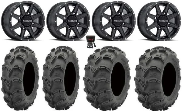 Raceline Hostage 14″ Black Wheels 27″ Mud Lite XL Tires Can-Am Commander Maverick Renegade Outlander Defender