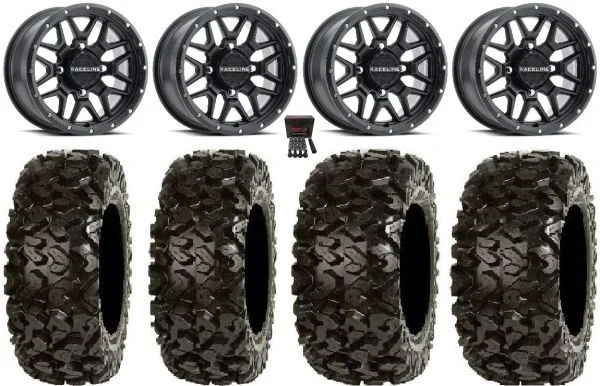 Raceline Krank 14″ Black Wheels 26″ Rip Saw Tires Sportsman 550 850 1000