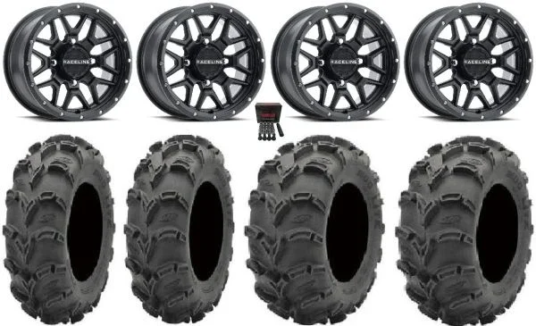 Raceline Krank 14″ Black Wheels 27″ Mud Lite XL Tires Sportsman 550 850 1000