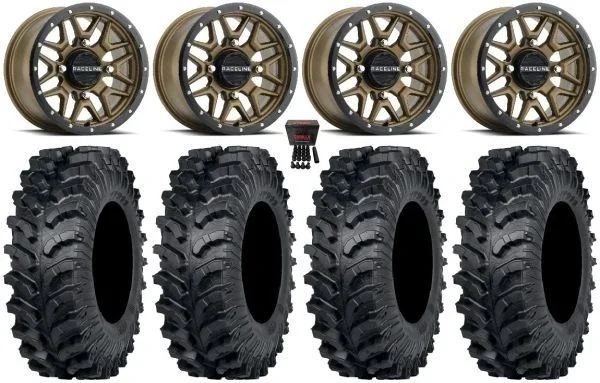 Raceline Krank 15″ Wheels Bronze 34″ MT911 Tires Can-Am Commander Maverick Renegade Outlander Defender
