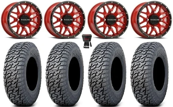 Raceline Krank 15″ Wheels Red 33″ Daemon Tires Polaris RZR XP 1000 / PRO XP / Ranger XP 900/1000