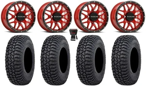Raceline Krank 15″ Wheels Red 35″ Tricera Tires Polaris RZR XP 1000 / PRO XP / Ranger XP 900/1000