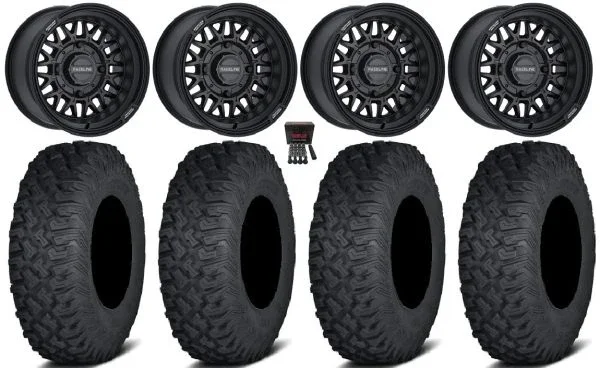 Raceline Omega 14″ Wheels Black 30″ Coyote Tires Polaris Sportsman / RZR / Ranger