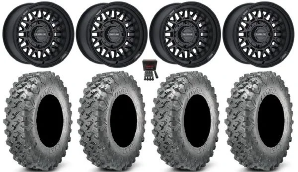 Raceline Omega 14″ Wheels Black 32″ Lynx SXS Tires Kawasaki Mule Pro FXT KRX / Yamaha Wolverine RMAX / YXZ 2019+