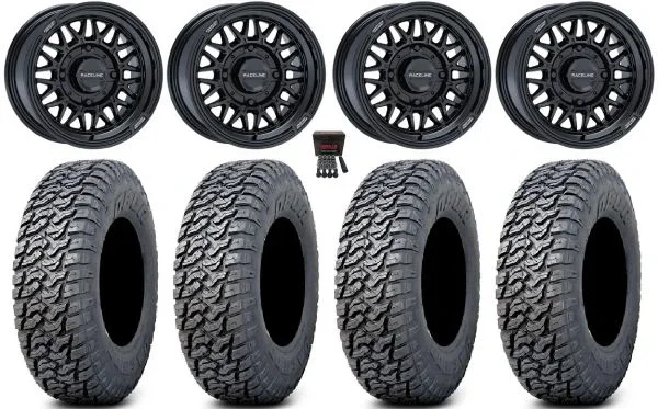 Raceline Omega 15″ Wheels Gloss Black 33″ Daemon Tires Polaris Sportsman / RZR / Ranger